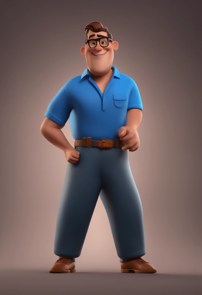 Cartoon character of a man with black glasses and a blue shirt, animation character, Caractere estilizado, animation style rendering, 3D estilizado, Arnold Maya render, 3 d render stylized, toon render keyshot, Personagem 3D, Personagem 3D, 3d rendering stylized, 3 d character render, personagem de desenho animado, Personagem de close up, Pose de personagem, (Estilo Pixar) (master part:1.2) (Bokeh) (best quality) (pele detalhada) (textura detalhada) (8k) (argila) (Cinematic lighting) (foco nítido