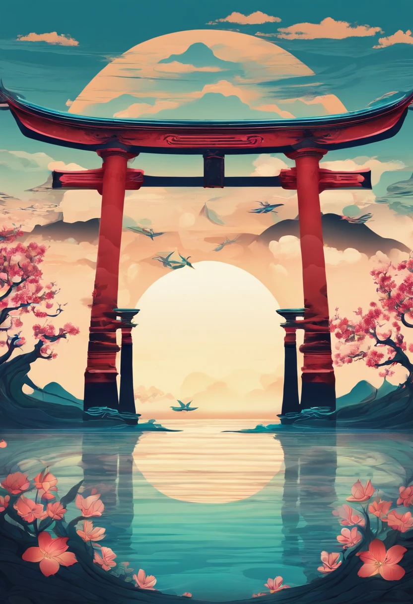 Japanese Torii Under the Sea  , Epic composition, realistic lighting, high-definition detail, master part, best quality, (muito detalhado CG unificado 8k wallpaper),