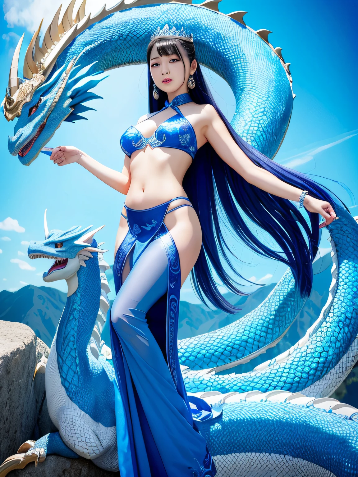Princess Seoritsu and the Blue Dragon、The Legendary Great Dragon=blue dragon、Natural light、Best Quality、 8k wallpapers amazing, exquisitedetails, hight resolution, Beautiful Detail Girl, Look Viewer、Best Quality