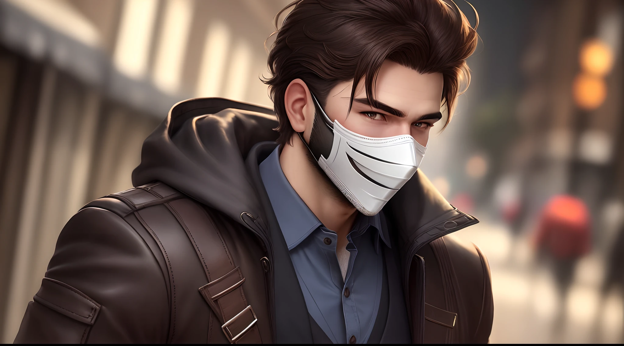 Handsome man wearing a mask