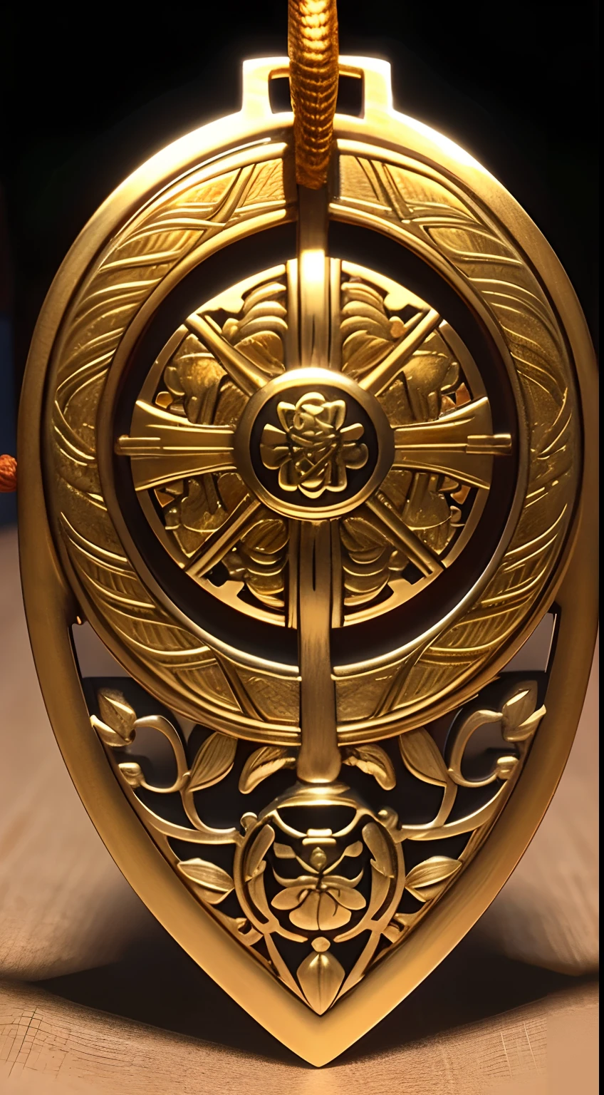 masutepiece, Best Quality, hight resolution,Golden Amulet,Kannon-sama pattern,Glowing Amulet,bilaterally symmetrical