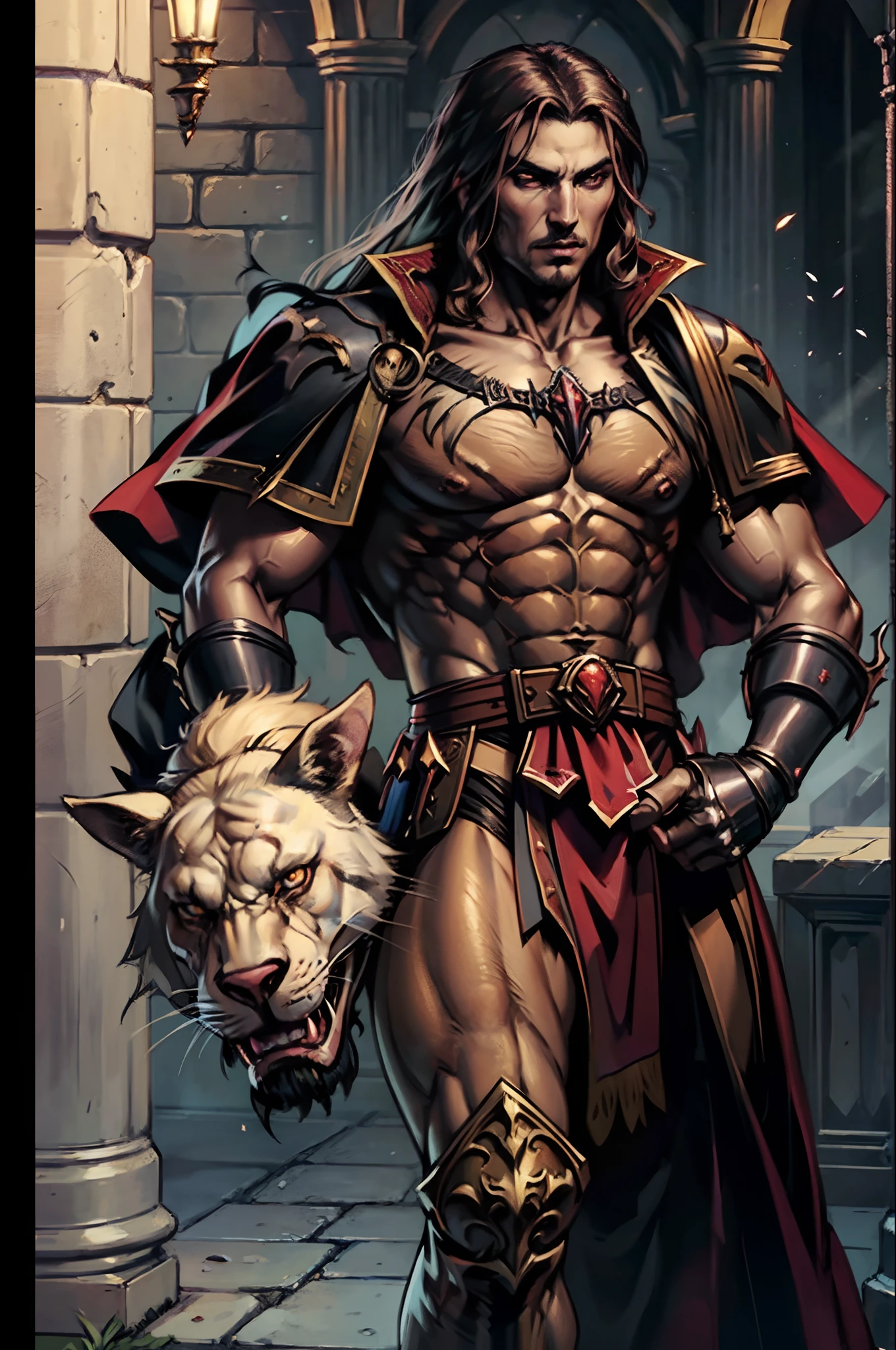 Castlevania lord of the shadows hyper realistic super detailed Dynamic shot master piece scene cinématique Arabian moroccan handsome muscular Lord Dracula