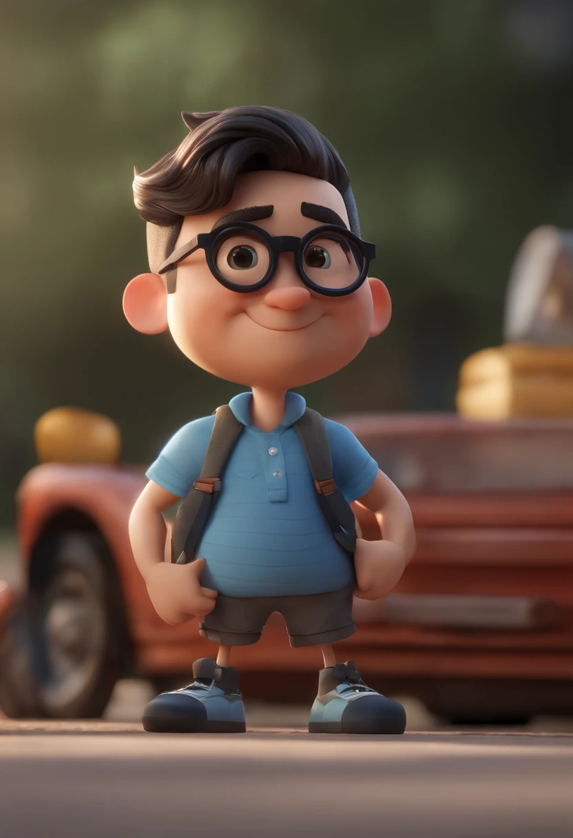 Cartoon character of a man wearing black glasses and a blue shirt, um personagem animado, Caractere estilizado, animation style rendering, 3D estilizado, Arnold Maya render, 3 d render stylized, toon render keyshot, Personagem 3D, Personagem 3D, 3d rendering stylized, 3 d character render, personagem de desenho animado, Personagem de close up, Pose de personagem, (Estilo Pixar) (master part:1.2) (Bokeh) (best quality) (pele detalhada) (textura detalhada) (8k) (argila) (Cinematic lighting) (foco nítido,Senta e vaza a parte superior do corpo