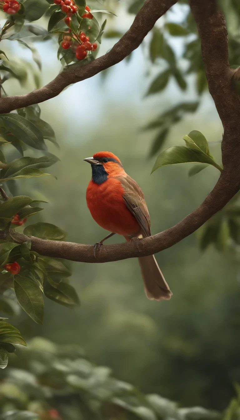 The Forbes Diamond Bird in the Tree is the protagonist of a natural and realistic rendering, fotorrealista altamente detalhado, Render the background, Arte conceptual fotorrealista, hyperreal rendering, red realistic 3 d render, Bird Society, photorealistic image, fotorrealista altamente detalhado, hyper realistic detailed rendering, Realistic detailed images, super detailed render, high quality rendering