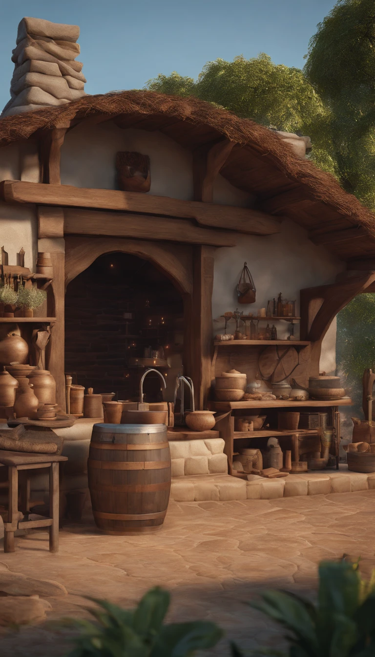 Cinematic footage,isometry,Blacksmith shop,depth of fields,high light,Real light,Ray traching,CG rendering,Hyper-realistic,best qualtiy,8K,Works of masters,super-fine,Detailed pubic hair,