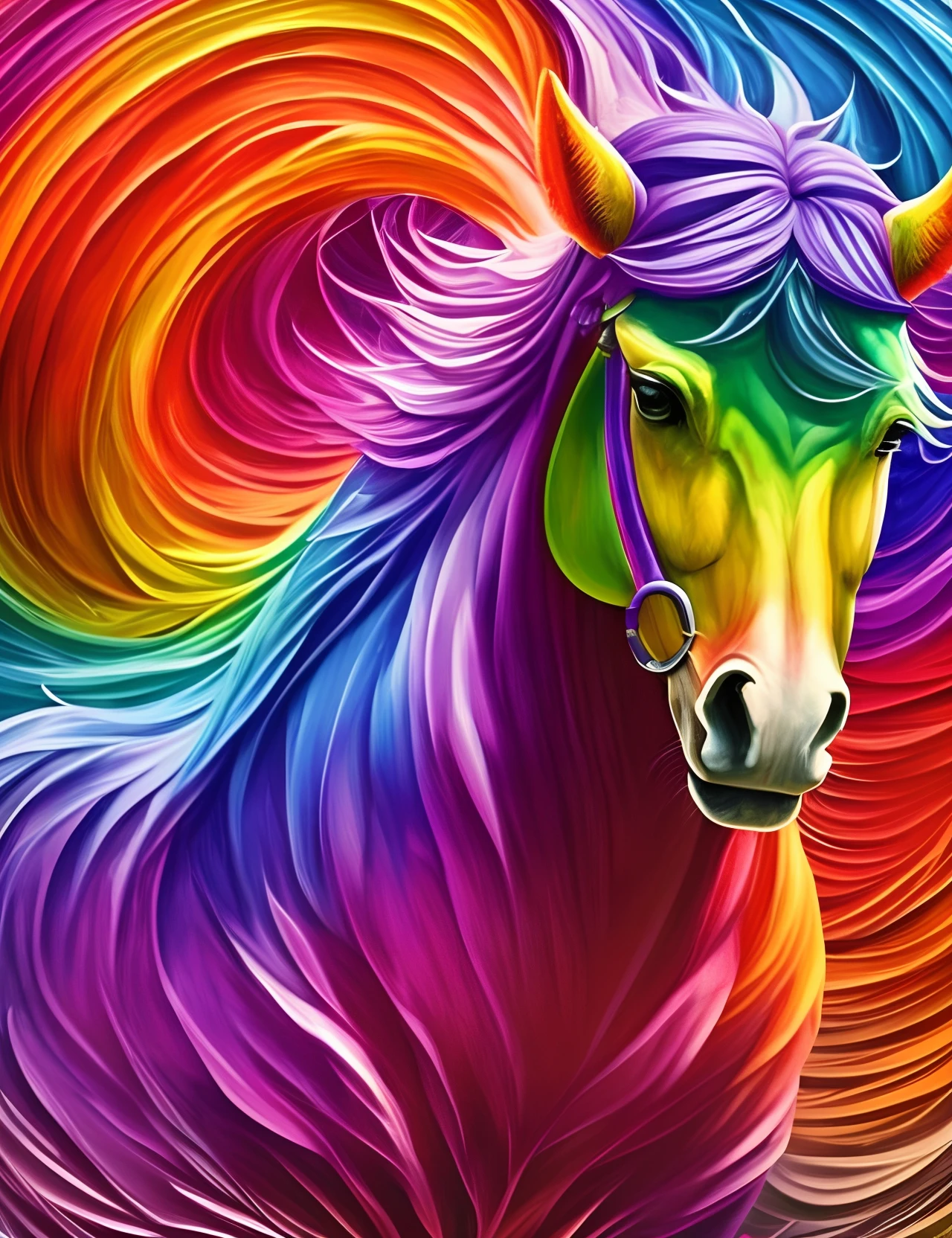 mythological centaur wearing (purple) t-shirt, holding (chairoscuro) hammer, with a broad (smile) on his face, full body, photo, High fashion, portrait, fashion photography, hyper-realistic, ultra intricately detailed, 64k, uhd, artgerm, fantasy art, digital illustration, vaporwavetracing, distant view, large fov, (authentic) multi-spectral rainbow technicolor (landscape) background alchemical morphogenic art 64k --auto --s2