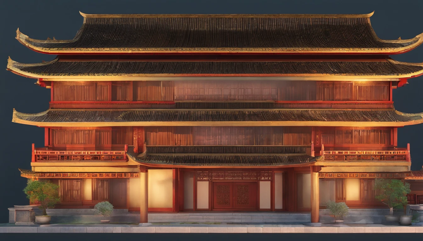 Qing Dynasty architecture in China，Horse head wall ，Facade room，Three townhouses，in a panoramic view。