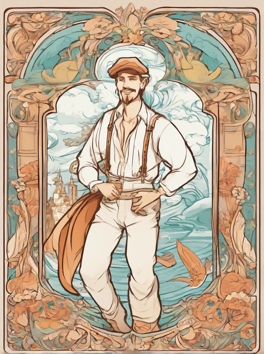 (cartoon drawing, playful style:1.2), (man:wearing overalls:1.1,wearing a cap:1.1,smiling), (riding:a wardrobe), vibrant colors, (whimsical scenery:1.2), detailed facial features, (caricature-like depiction:1.2), (comic book style), (cartoonish shading), (soft lighting), (stylized background), (clear and bold lines), (expressive body language:1.1), (funny poses:1.1), (dynamic composition:1.1)