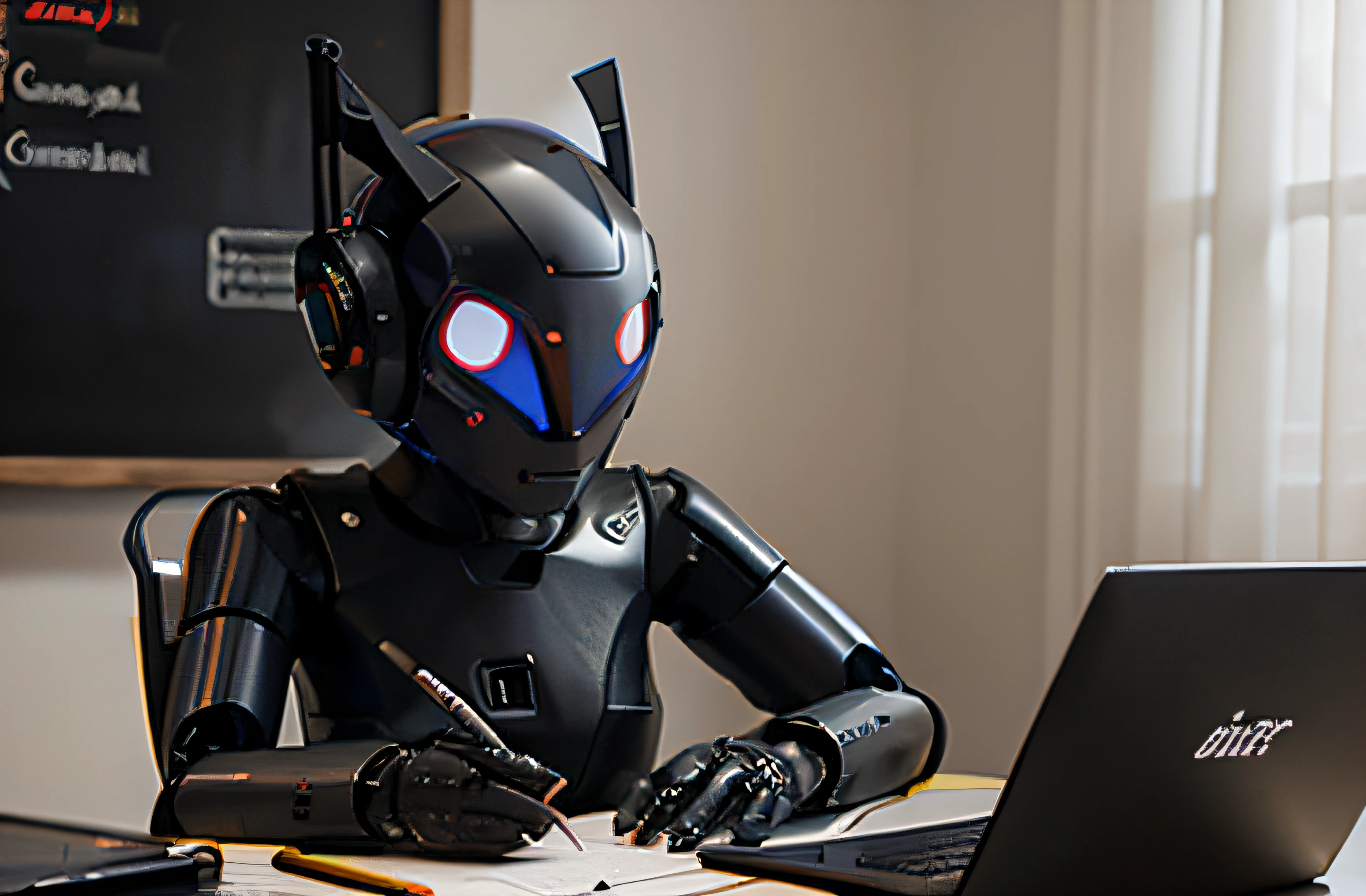 Very busy robot writing code