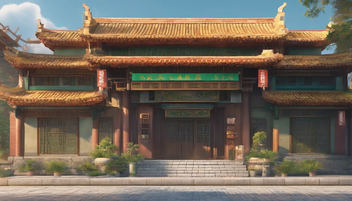 Ancient architectural street in southern China，，Facade room，Three rooms，Green brick and gray tiles，Brick and wood construction，in a panoramic view。
