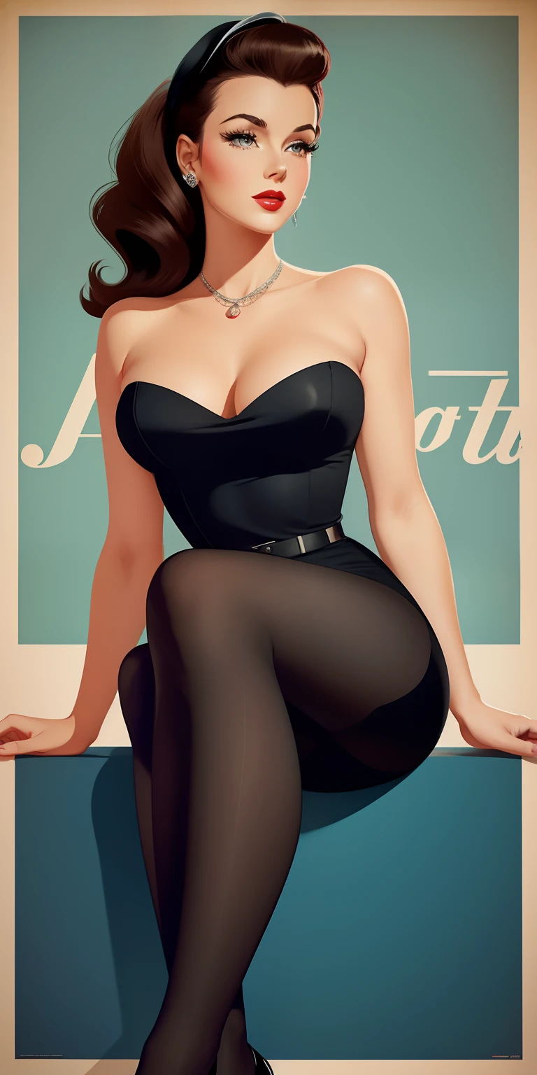 Beauty of the 50s of the 20th century,sexyposture,Grey Stockings,Red brimmed hat,rely on,Poster style,vectorial art