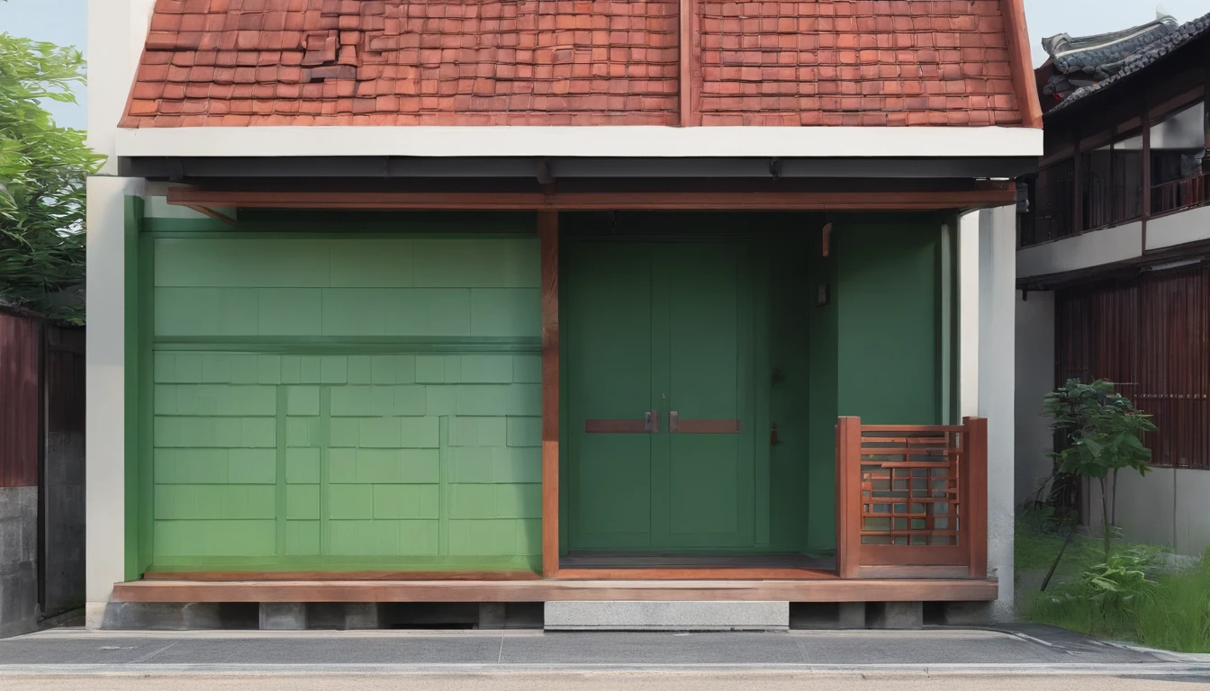 Ancient building street in southern China,Facade house,Green brick and gray tiles,Brick and wood construction,Panoramic view。
