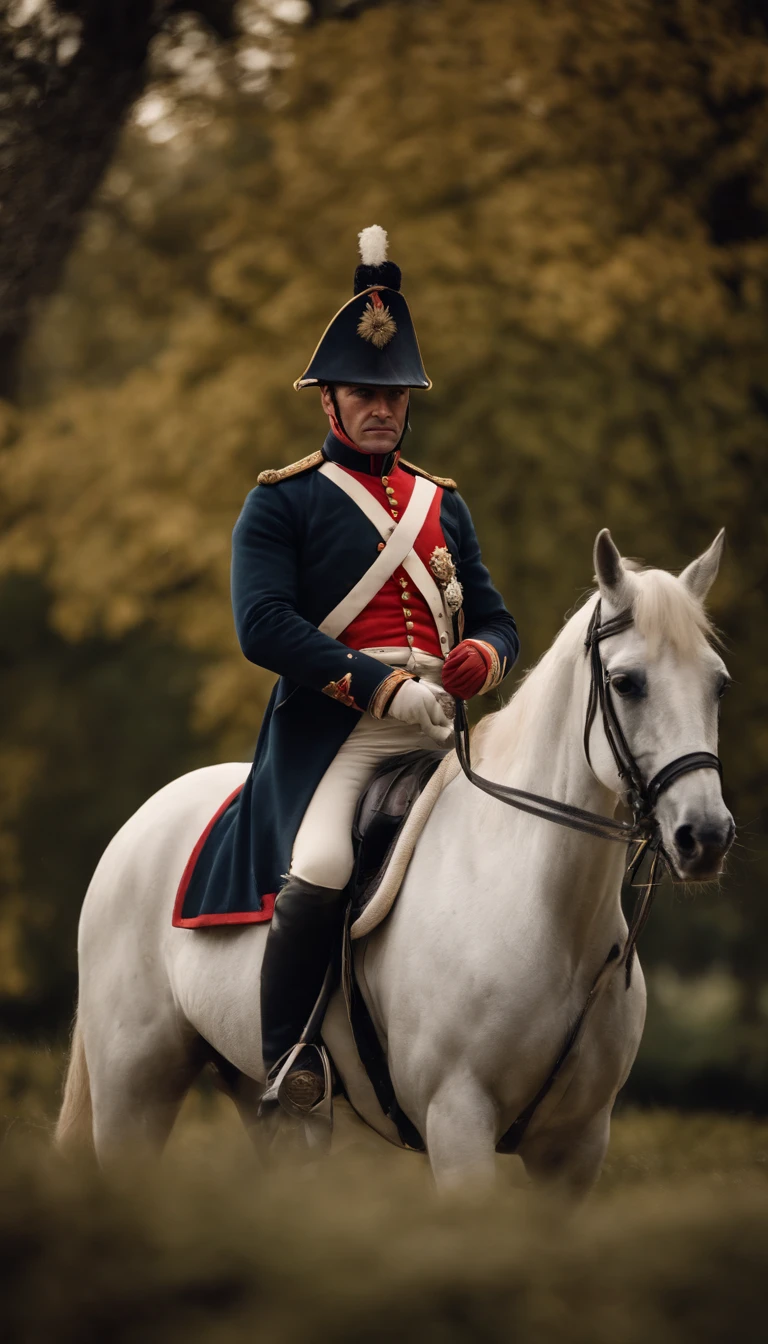 Napoléon Bonaparte, à cheval, Crier victorieux, Photo de la vie réelle, Qualité parfaite, Tenue militaire française, l’armée autour, 8k