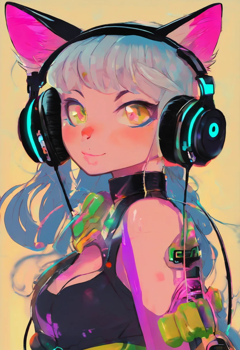 Cat Ear Headphones Black Parkerman Cyber Neon City Colorful Top Quality