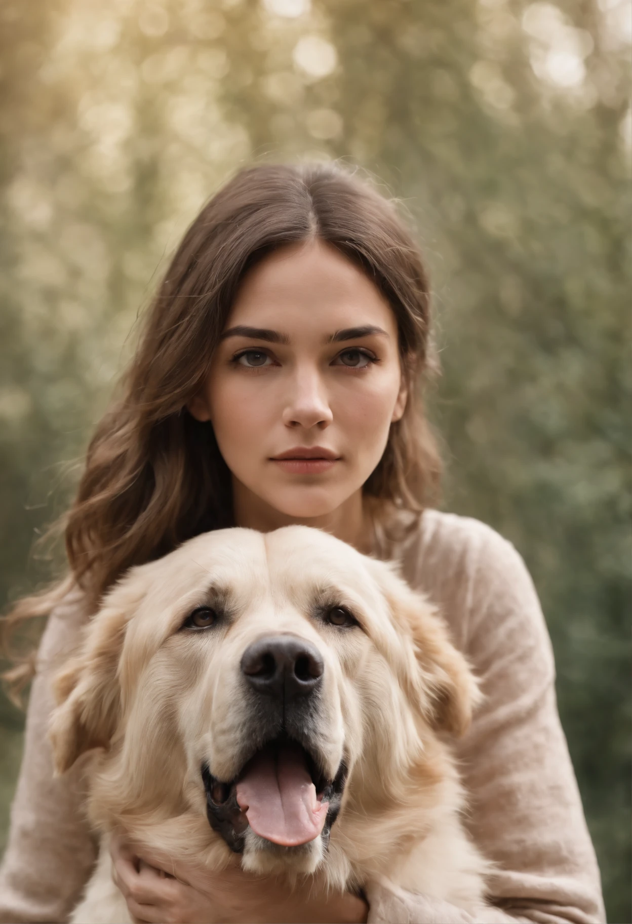 I want an image of a woman who raises big dogs but is ashamed to show up, she has Dark blonde messy hair