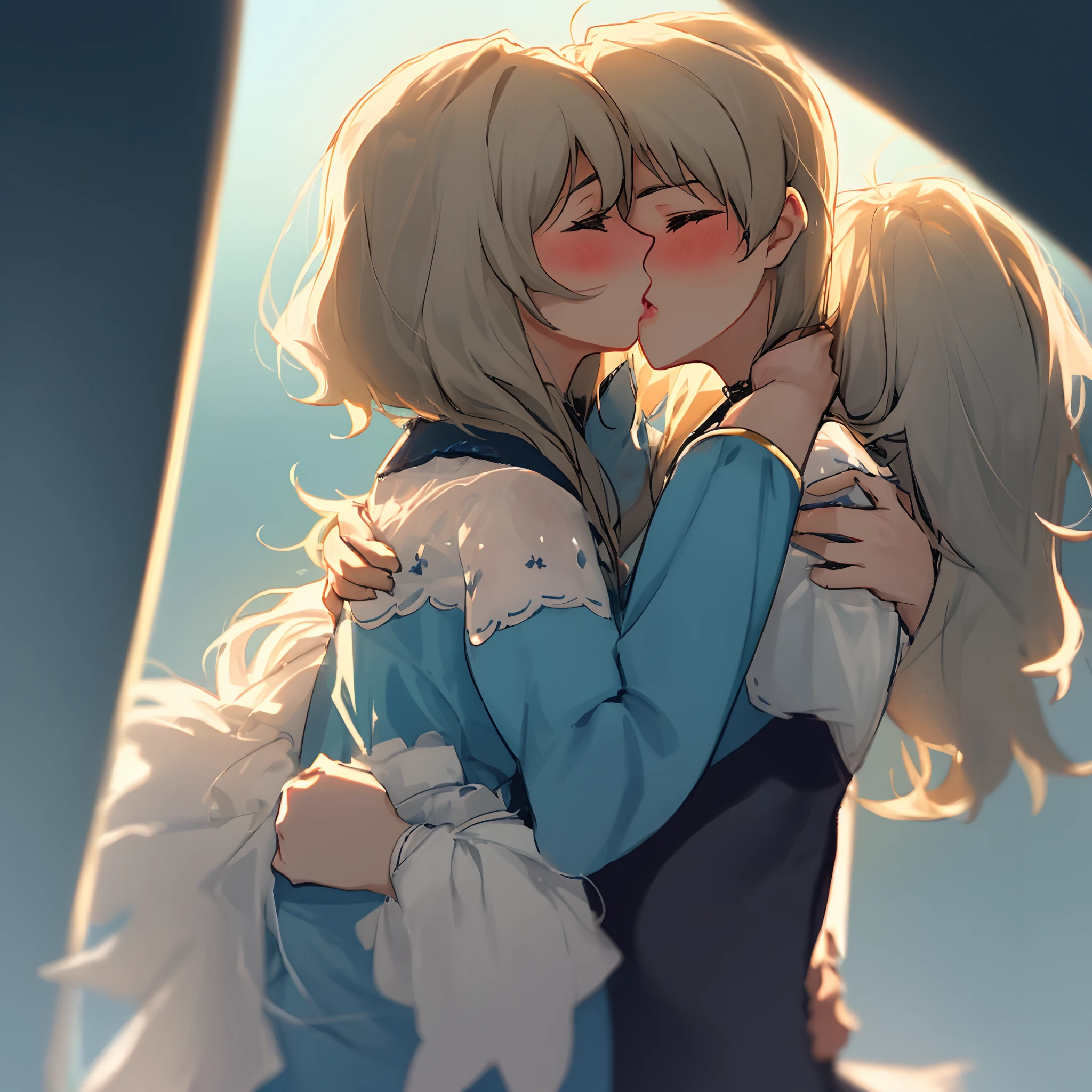 Two femboys hugging and kissing