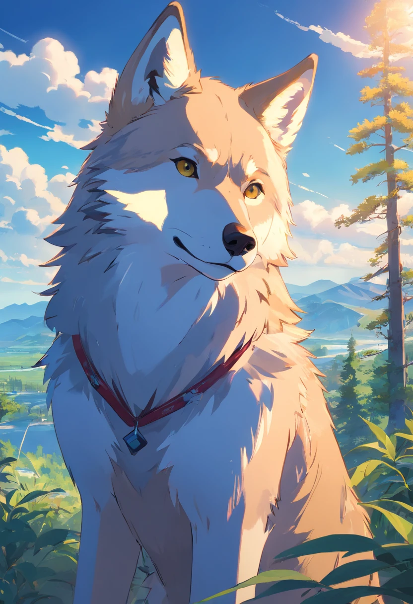 "Surreal 32K level(32K)Portrait of a Russian wolf,Capture every pore and texture with a delicate texture and form,A huge and mysterious wild wolf,Covered in blue and white stripes,A stark contrast to the surrounding landscape,The background is a wide sky,Dream scenes built with Unreal Engine 5,Stunning visuals!"