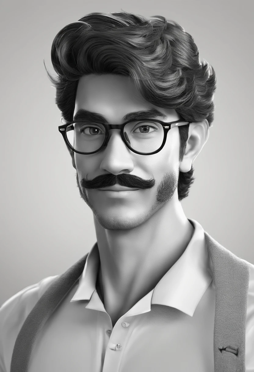 ((best quality)), ((master part)), ((desenhos animados realistas)), ((Personagem perfeito)) - Um retrato frontal meticulosamente detalhado e realista de um homem com cabelo raspado, glasses and a shirt with beautiful textures. O homem olha diretamente para o espectador, Establish a strong and confident presence. The image captures their distinctive facial features, accurately showing the brightness of your eyes and the design of your glasses. The black shirt is rendered with fine details, aumentando o profissionalismo do retrato. Enviado para documentos oficiais, this portrait is presented in impressive 8K UHD resolution, Ensure clarity and unique protection.