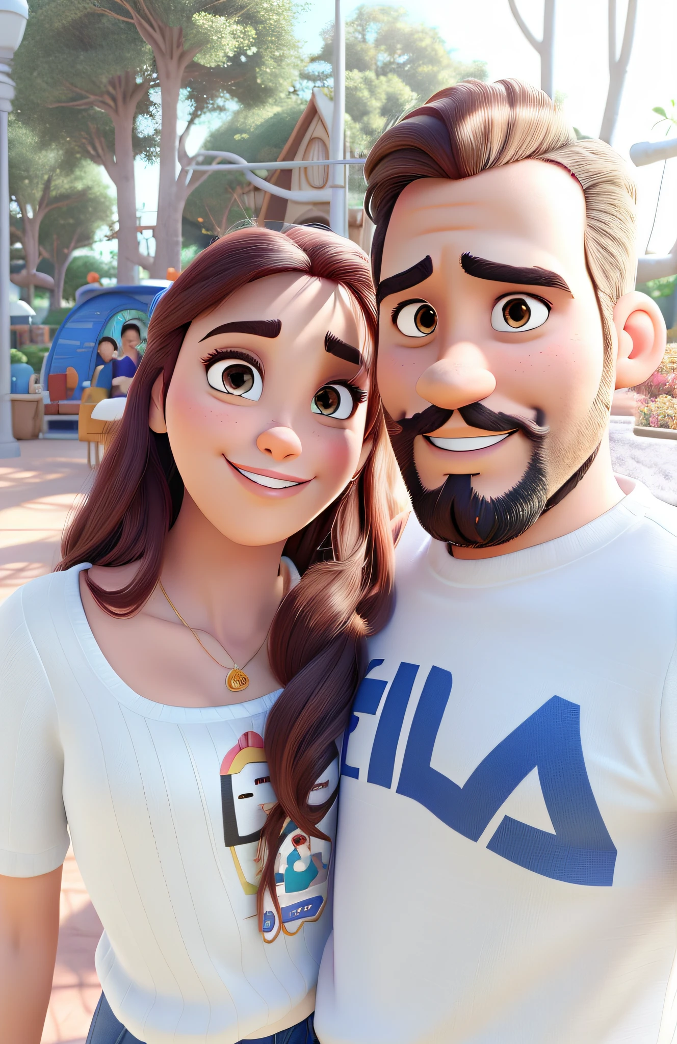 casal homem com barba e mulher no estilo Disney Pixar, alta qualidade, melhor qualidade