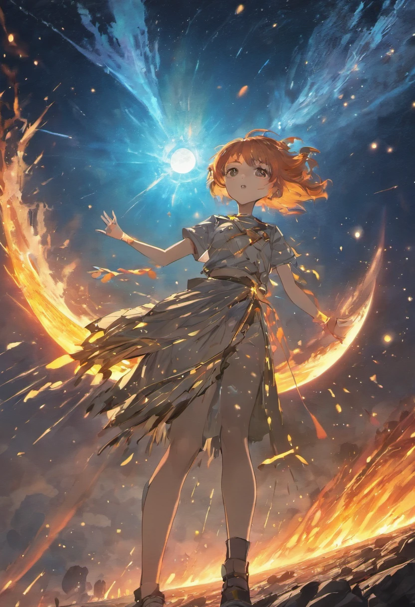 The moon, shattered into countless fragments by an enormous meteor, the night sky filled with debris, fiery trails, and the Earth in the background, a catastrophic event with an overwhelming sense of celestial devastation, Digital art, utilizing high-resolution software, emphasizing realistic textures and lighting effects,