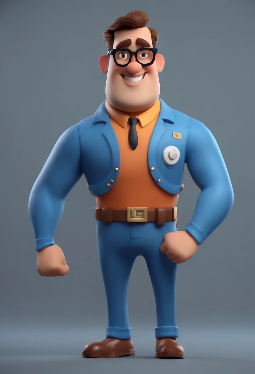 Cartoon character of a man wearing black glasses and a blue shirt, um personagem animado, Caractere estilizado, animation style rendering, 3D estilizado, Arnold Maya render, 3 d render stylized, toon render keyshot, Personagem 3D, Personagem 3D, 3d rendering stylized, 3 d character render, personagem de desenho animado, Personagem de close up, Pose de personagem, (Estilo Pixar) (master part:1.2) (Bokeh) (best quality) (pele detalhada) (textura detalhada) (8k) (argila) (Cinematic lighting) (foco nítido，Senta e vaza a parte superior do corpo
