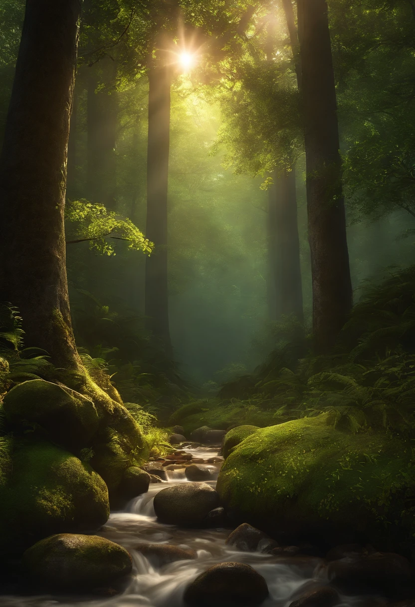 master part, best quality, (muito detalhado CG unidade 8k wallpapers), (best quality), (better illustrations), (Melhores Sombras), tema floresta com elementos naturais. Tall trees, quiet streams, cogumelos pequenos brilhantes, cercado por folhas e galhos delicados, with fireflies and glowing particle effects,, (elementos naturais), (tema selva), (Folhas), (Ramos), ( Pirilampos), Borboletas, (folhas delicadas), (brilhar), (particle effects). , 3d isometric, octane rendering, ray tracing, super detalhado