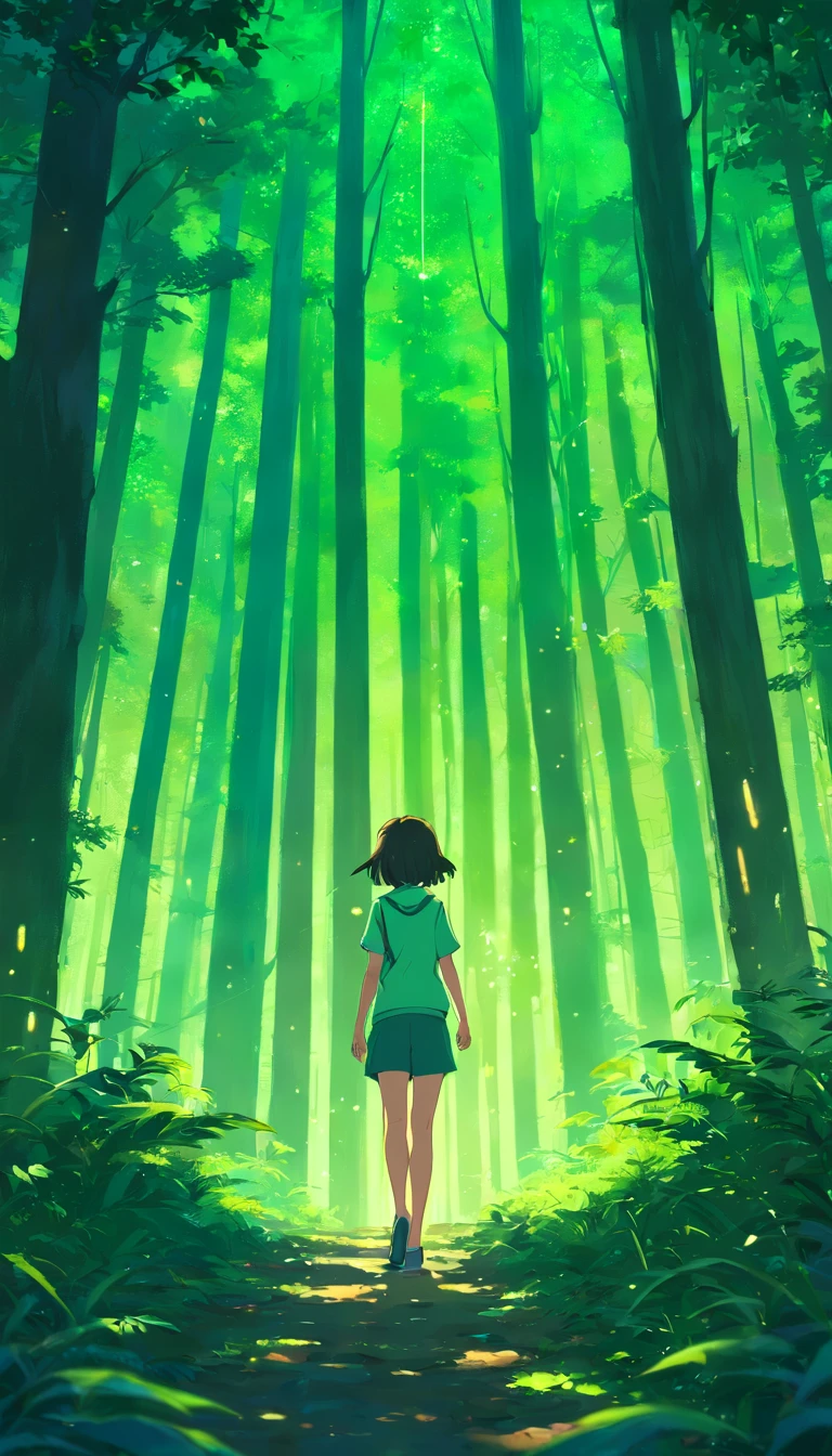 Deep in the forest, Shimmering, mysterious, back, Green, Dark tones
