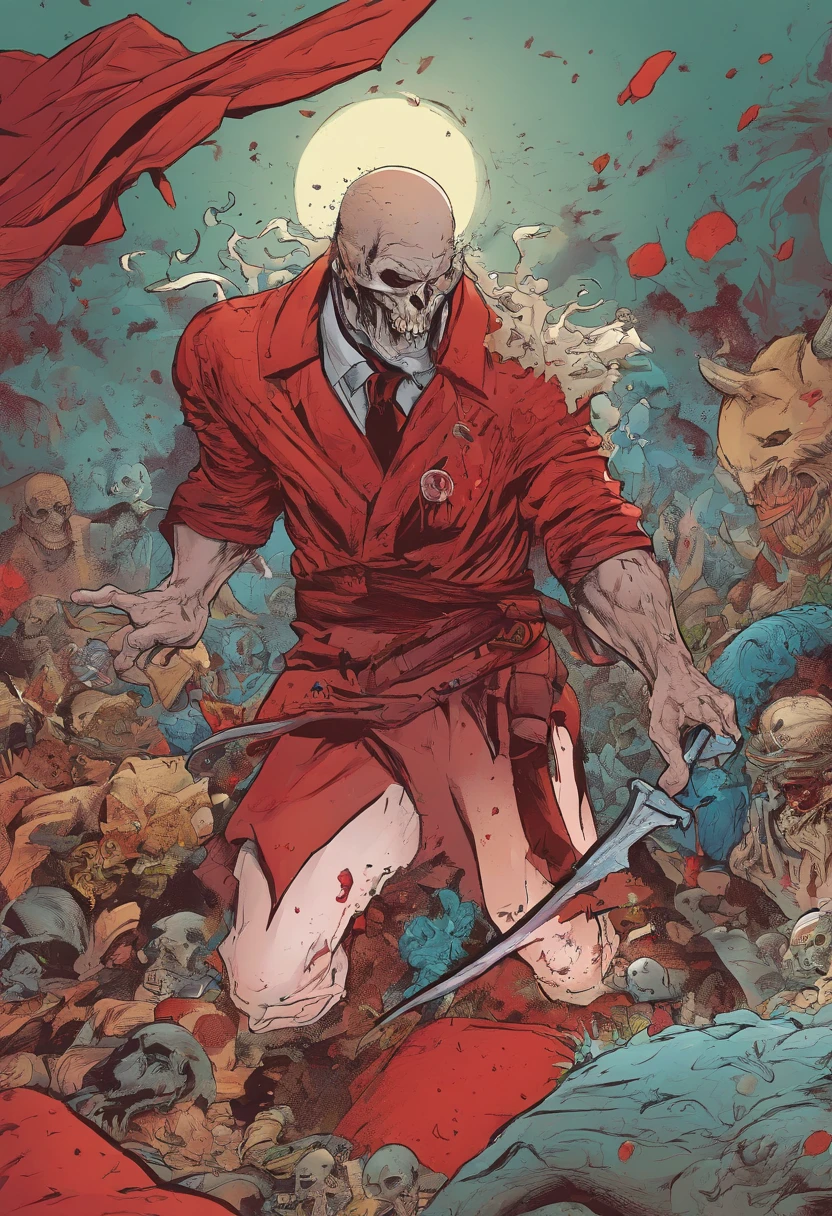 ),deadman。Cartoon style、While vomiting blood His body had been cut in half。Man character