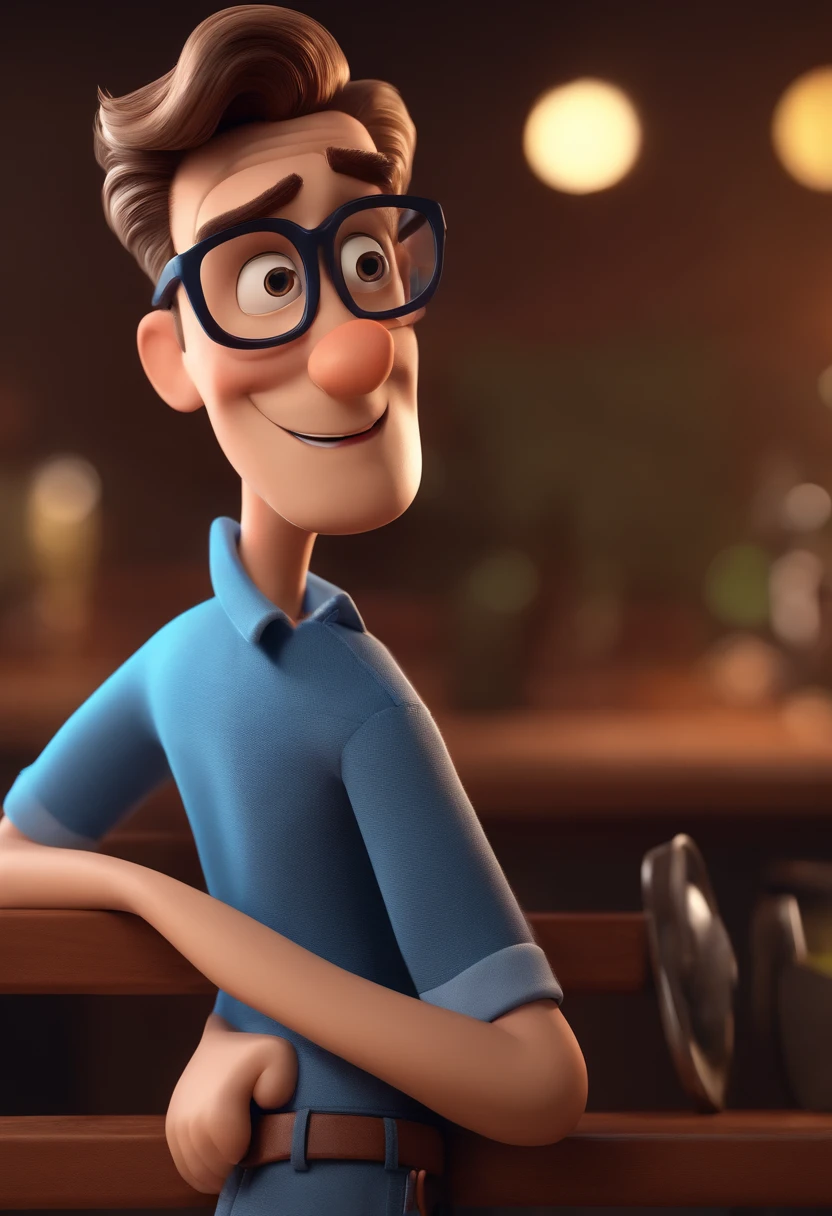 Cartoon character of a man with black glasses and a blue shirt, animation character, Caractere estilizado, animation style rendering, 3D estilizado, Arnold Maya render, 3 d render stylized, toon render keyshot, Personagem 3D, Personagem 3D, 3d rendering stylized, 3 d character render, personagem de desenho animado, Personagem de close up, Pose de personagem, (Estilo Pixar) (master part:1.2) (Bokeh) (best quality) (pele detalhada) (textura detalhada) (8k) (argila) (Cinematic lighting) (foco nítido