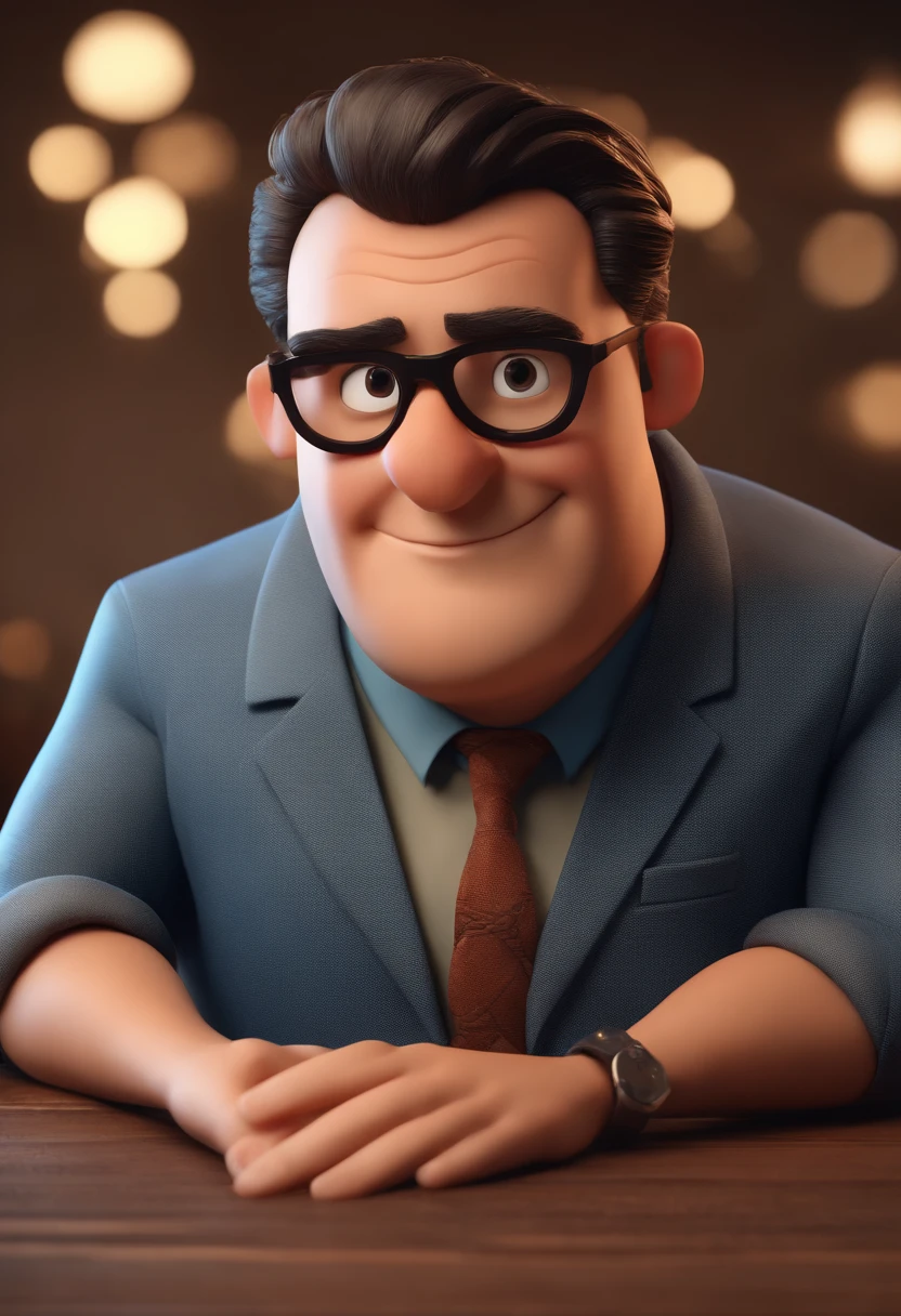 Cartoon character of a man with black glasses and a blue shirt, animation character, Caractere estilizado, animation style rendering, 3D estilizado, Arnold Maya render, 3 d render stylized, toon render keyshot, Personagem 3D, Personagem 3D, 3d rendering stylized, 3 d character render, personagem de desenho animado, Personagem de close up, Pose de personagem, (Estilo Pixar) (master part:1.2) (Bokeh) (best quality) (pele detalhada) (textura detalhada) (8k) (argila) (Cinematic lighting) (foco nítido