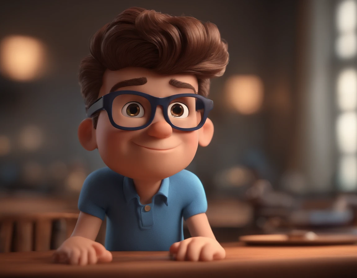 Cartoon character of a man with black glasses and a blue shirt, animation character, Caractere estilizado, animation style rendering, 3D estilizado, Arnold Maya render, 3 d render stylized, toon render keyshot, Personagem 3D, Personagem 3D, 3d rendering stylized, 3 d character render, personagem de desenho animado, Personagem de close up, Pose de personagem, (Estilo Pixar) (master part:1.2) (Bokeh) (best quality) (pele detalhada) (textura detalhada) (8k) (argila) (Cinematic lighting) (foco nítido
