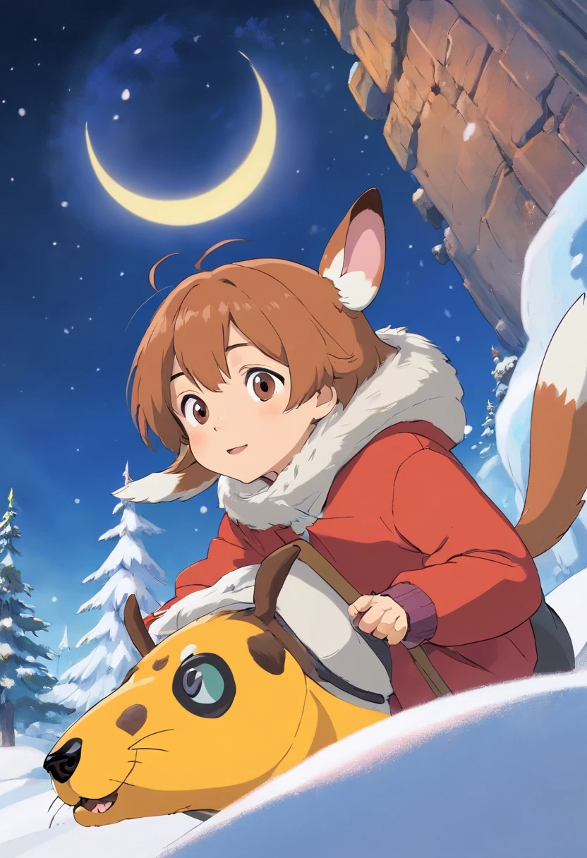 mais novo,There are two small beagles' ears on their heads,Rolar na neve,Q version,linhas simples,cara suja