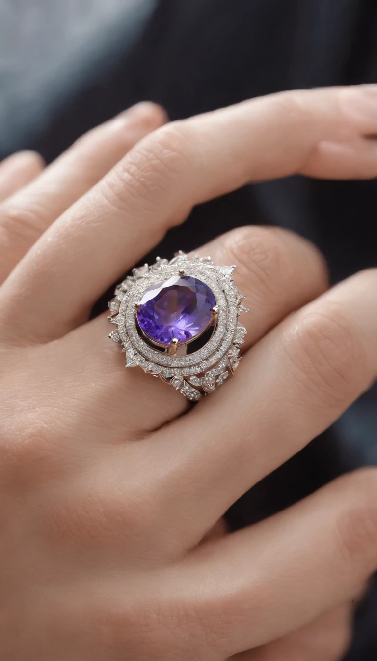 Masterpiece,highest quality,(Nothing but the ring),(No Man),Ring set with phoenix,starrysky,Wrapped around the end from beginning to end,Delicate silver ring,Starry sky in the ring,The sheen,inverted image,Sparkling blue-purple gemstones,Elegant and noble,simple backgound
