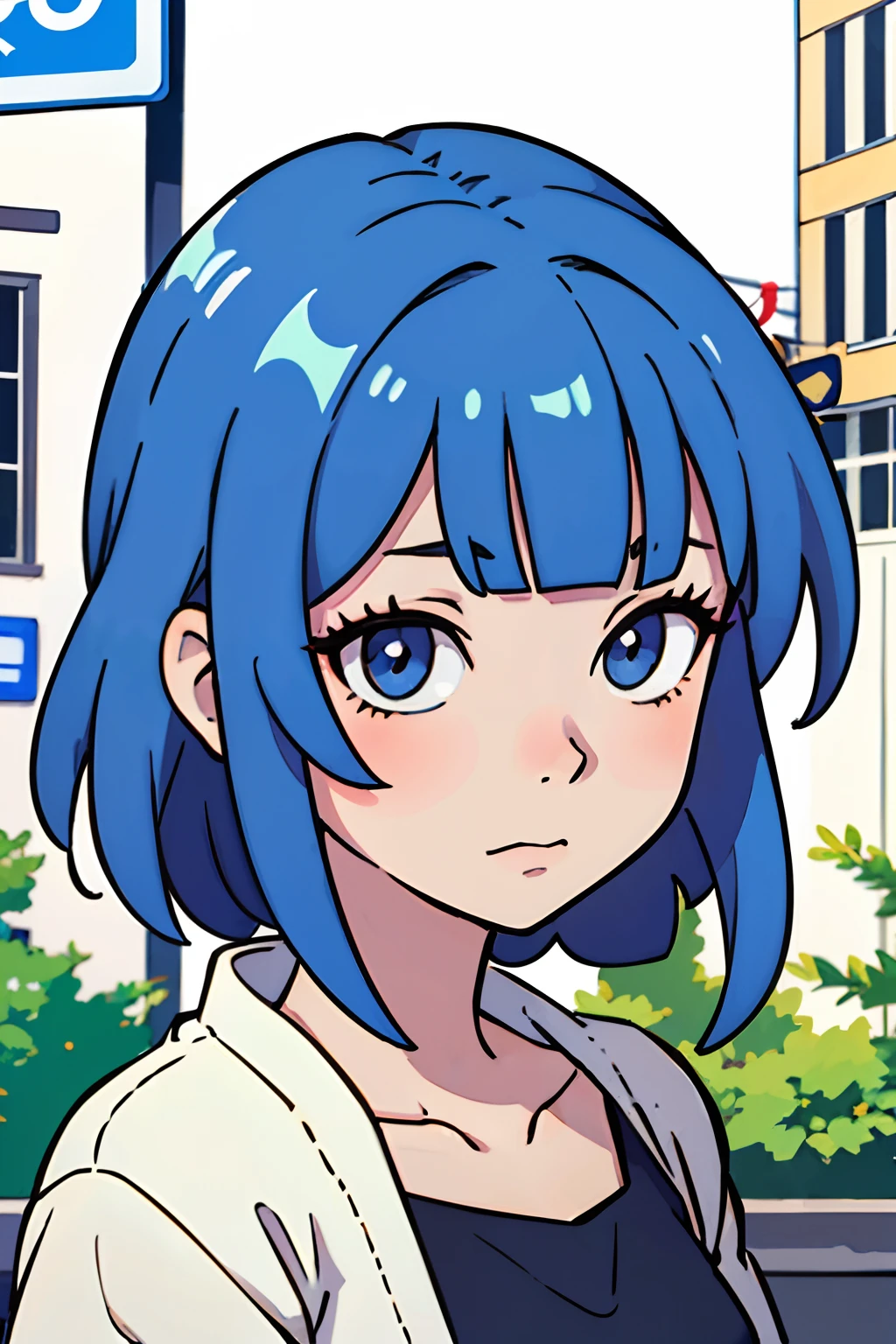 (top-quality:0.8)、(top-quality:0.8)、perfect anime illustration、Extreme close-up portrait of beautiful woman walking in city、Zito-order、Wacky hair color、Bangs、Okabo head、