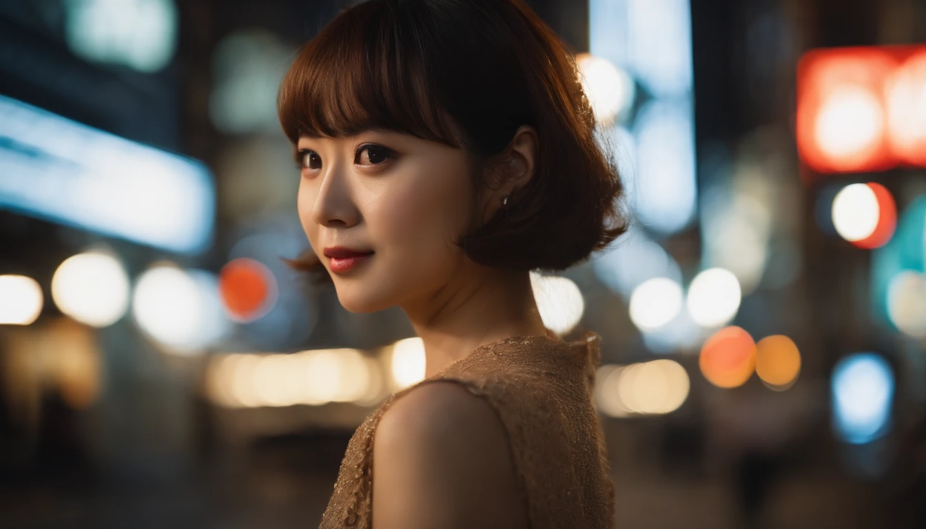 Image quality:best quality
Camera Focus: blur background
light:Side light
composition:Composition of thirds、Sideways orientation and eye view of the camera
person:20 years old woman,japanes,actress
pose: looking at viewer
background: Shibuya、night
hairdo: Short Bob、With bangs
Dress:casual
facial expression: happy