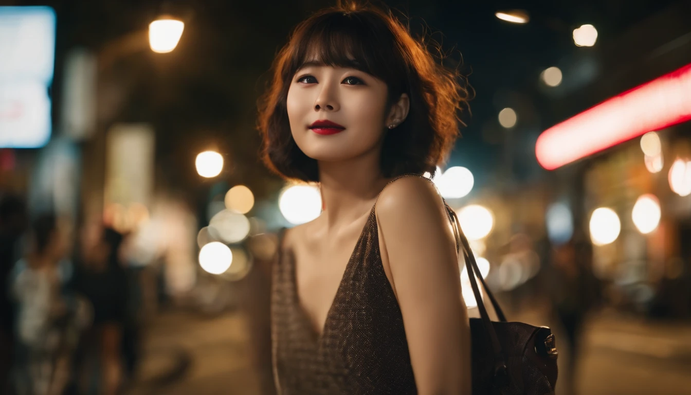 Image quality:best quality
Camera Focus: blur background
light:Side light
composition:Composition of thirds、Sideways orientation and eye view of the camera
person:20 years old woman,japanes,actress
pose: looking at viewer
background: Shibuya、night
hairdo: Short Bob、With bangs
Dress:casual
facial expression: happy