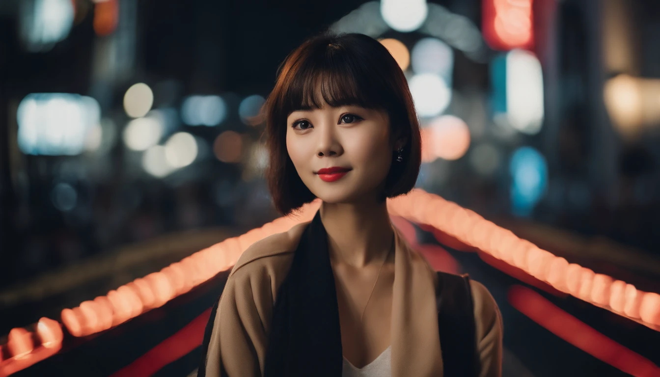 Image quality:best quality
Camera Focus: blur background
light:Side light
composition:Composition of thirds、Sideways orientation and eye view of the camera
person:20 years old woman,japanes,actress
pose: looking at viewer
background: Shibuya、night
hairdo: Short Bob、With bangs
Dress:casual
facial expression: happy