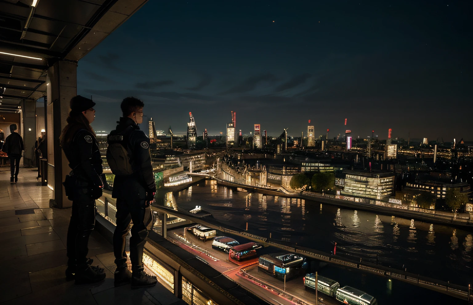 As the silent revolution in London intensified, the characters were preparing to make decisions that would shape the story. They were faced with a dilemma: seek the truth or stay safe? The consequences of their choices would be felt by everyone, and the city would be on the brink of a new dawn. The future of London was in the hands of those who dared to challenge the status quo. An image of the ((futuristic city of London with many lights)), its inhabitants is in the hands of (James Williams, Benjamin Aiken and Catherine Boorman) those who dared to challenge society, searching for the truth and staying safe, the city would be on the brink of a new dawn.