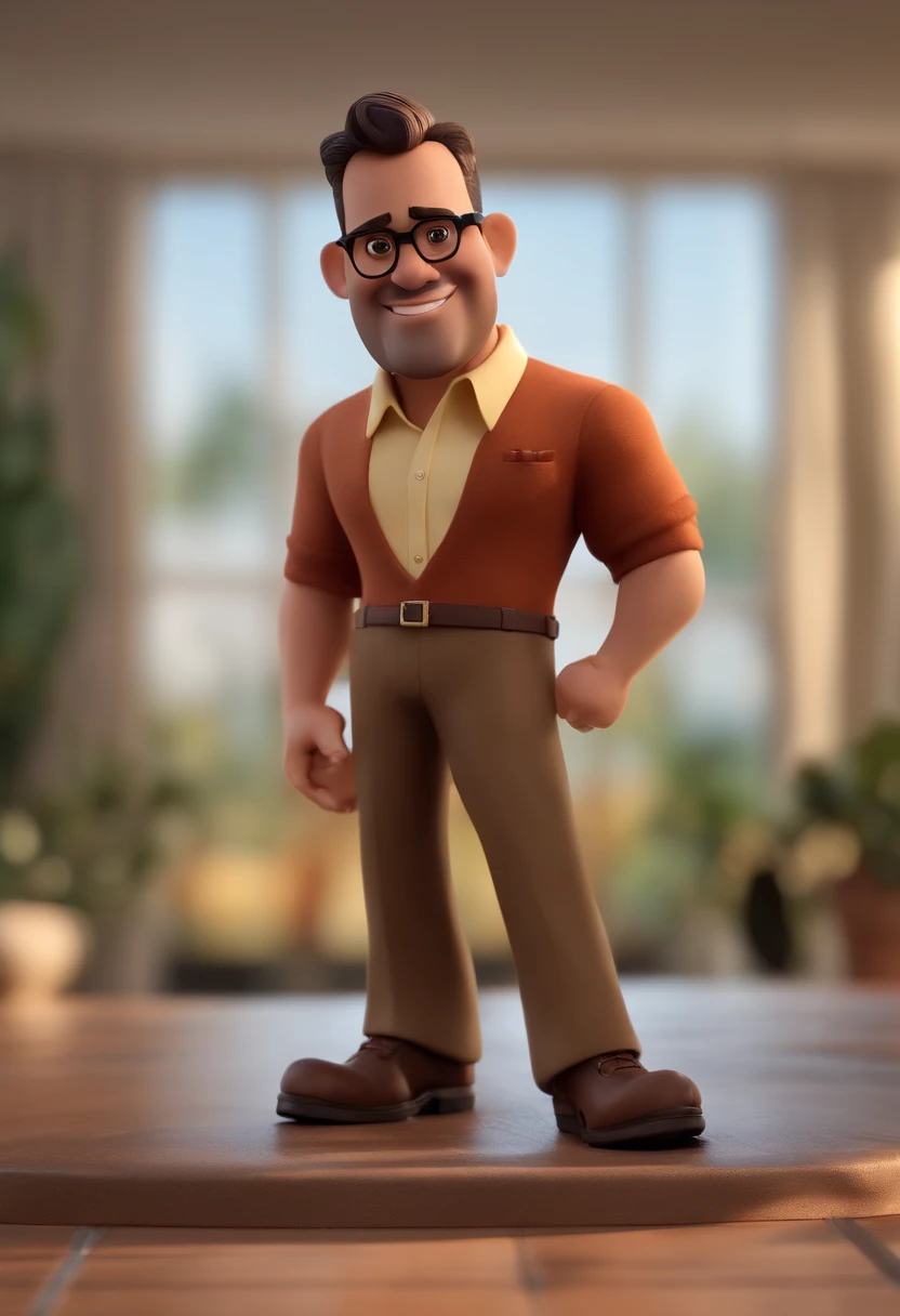 Criar uma imagem de um homem de 35 anos professor, Negro ,sorrindo, usando oculos retangular, sendo musculoso. Na imagem o homem deve estar segurando livros. o estilo da imagem deve ser ser pixar- disney 3 d. Caractere estilizado, animation style rendering, 3D estilizado, Arnold Maya render, 3 d render stylized, toon render keyshot, Personagem 3D, Personagem 3D, 3d rendering stylized, 3 d character render, personagem de desenho animado, Personagem de close up, Pose de personagem,  (Estilo Pixar) (master part:1.2) (Bokeh) (best quality) (pele detalhada) (textura detalhada) (8k) (argila) (Cinematic lighting) (foco nítido