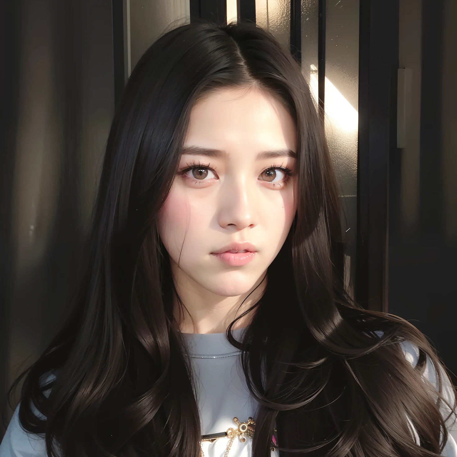 there is a woman with long black hair posing for a picture, Retrato Jisoo Blackpink, Retrato de Jossi de Blackpink, Jisoo do Blackpink, jisoo do blackpink, dilraba dilmurat, Heonhwa Choe, Portrait of female Korean idol, Parque Ji-min, jossi do blackpink, Jiyun Chae, foto de perfil headshot
