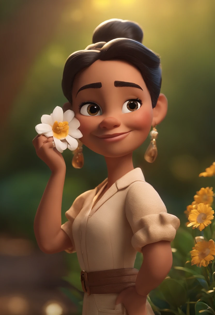 personagem dos desenhos animados de uma mulher de 40 anos,rosto gordinho,cabelos grisalho,olhos pequenos,pinta na bochecha esquerda de vestido azul com flores brancas , animation character, Caractere estilizado, animation style rendering, 3D estilizado, Arnold Maya render, 3 d render stylized, toon render keyshot, Personagem 3D, Personagem 3D, 3d rendering stylized, 3 d character render, personagem de desenho animado, Personagem de close up, Pose de personagem, (Estilo Pixar) (master part:1.2) (Bokeh) (best quality) (pele detalhada) (textura detalhada) (8k) (argila) (Cinematic lighting) (foco nítido