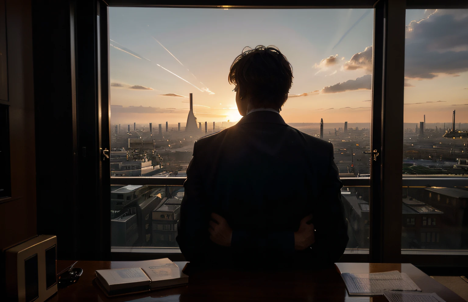 As the events of London's silent revolution continued their course, a mark of truth and justice was left. The characters' choices played a fundamental role in how the city's new dawn unfolded.
Benjamin Aiken, the investigative journalist, felt the weight of his choices in the course of events. He was faced with moral dilemmas and critical decisions that determined the fate of his career. An image of (Benjamin Aiken), the investigative journalist at the top of his office watching a (city with a new dawn), he felt the weight of his choices in the course of events, the new dawn that rose over London brought with it a sensation of hope, but also a legacy of the silent revolution.