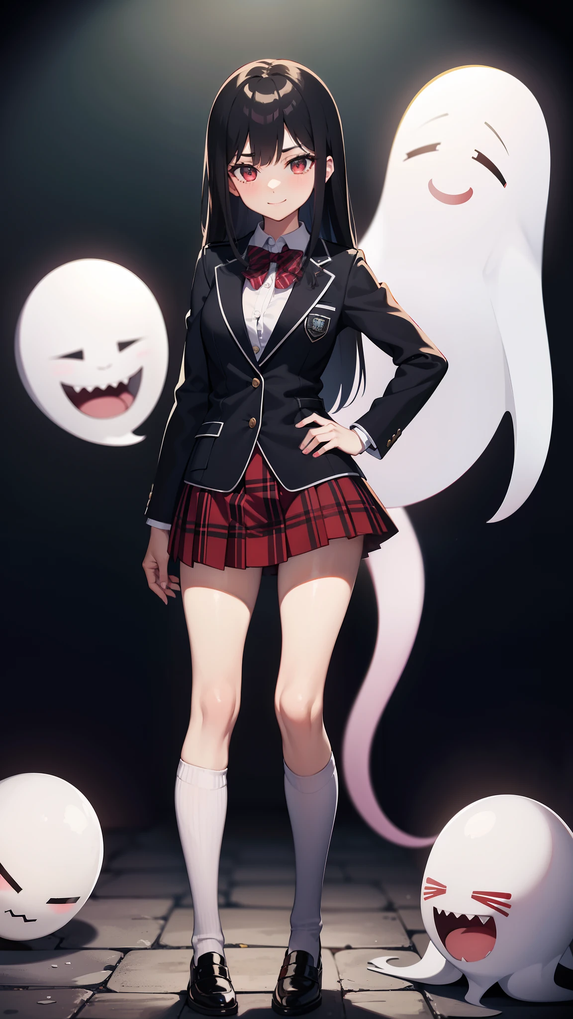 jaket、girl Blazer、High School Girl Uniform、Red checked skirt、JK style、to stand、A sexy、Glamour、A slight smil、garterbelts、knee high socks、panthyhose、Beautifying the world、Unhappy、Transcendent beauty、Beautiful shape、wretched、ghosts、wraiths、Evil Spirit、B...