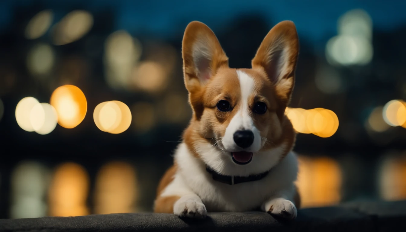 A cute corgi city background at night