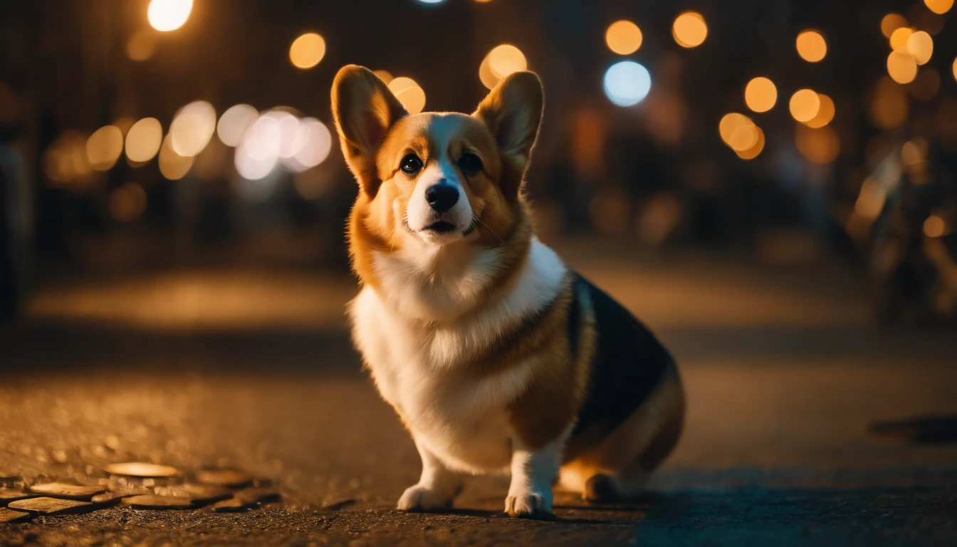 A cute corgi city background at night