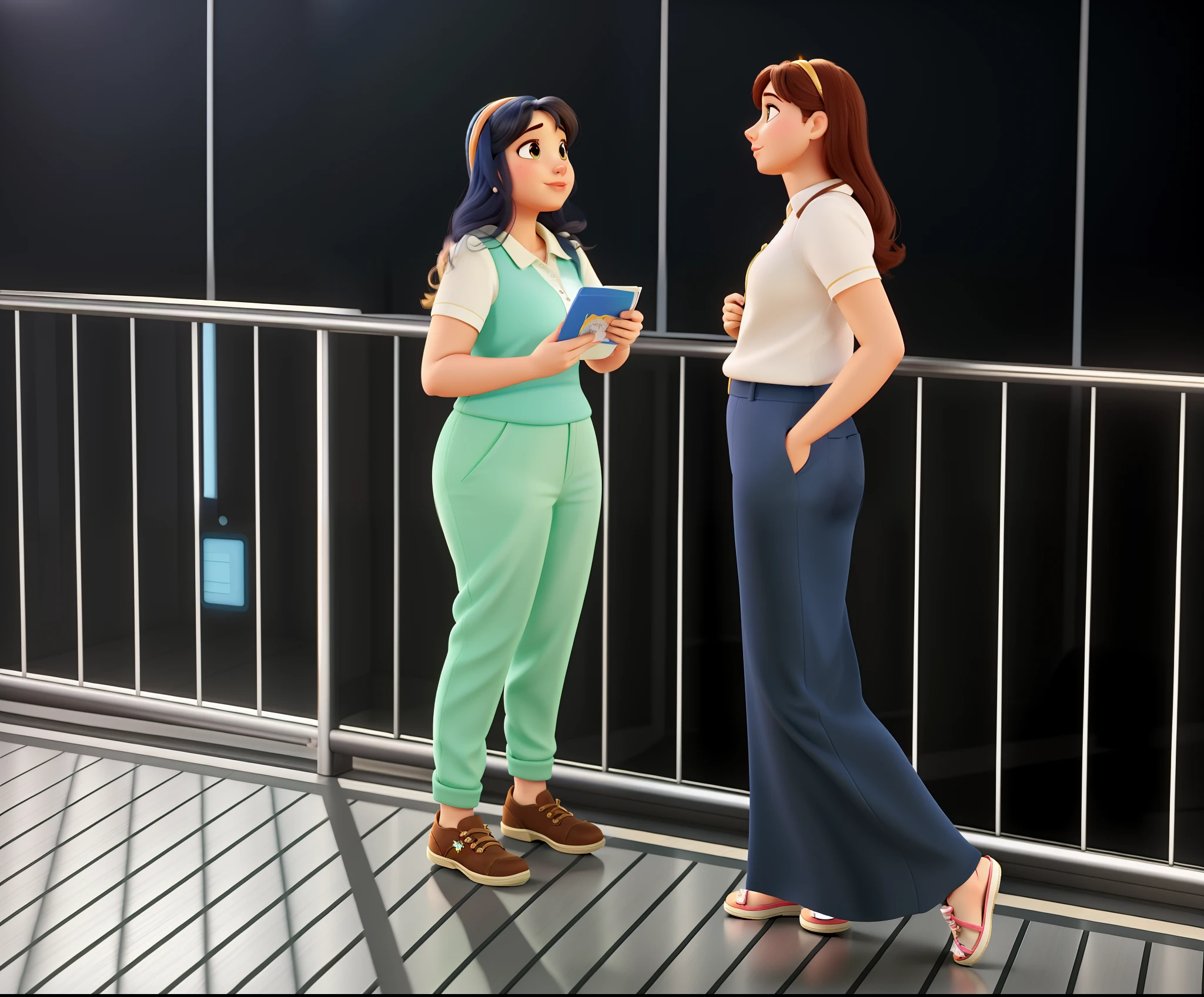 Duas mulheres lindas, soft and firm strokes, Estilo Disney Pixar, melhor qualidade, alta qualidade, ao fundo uma sacada, com estrelas