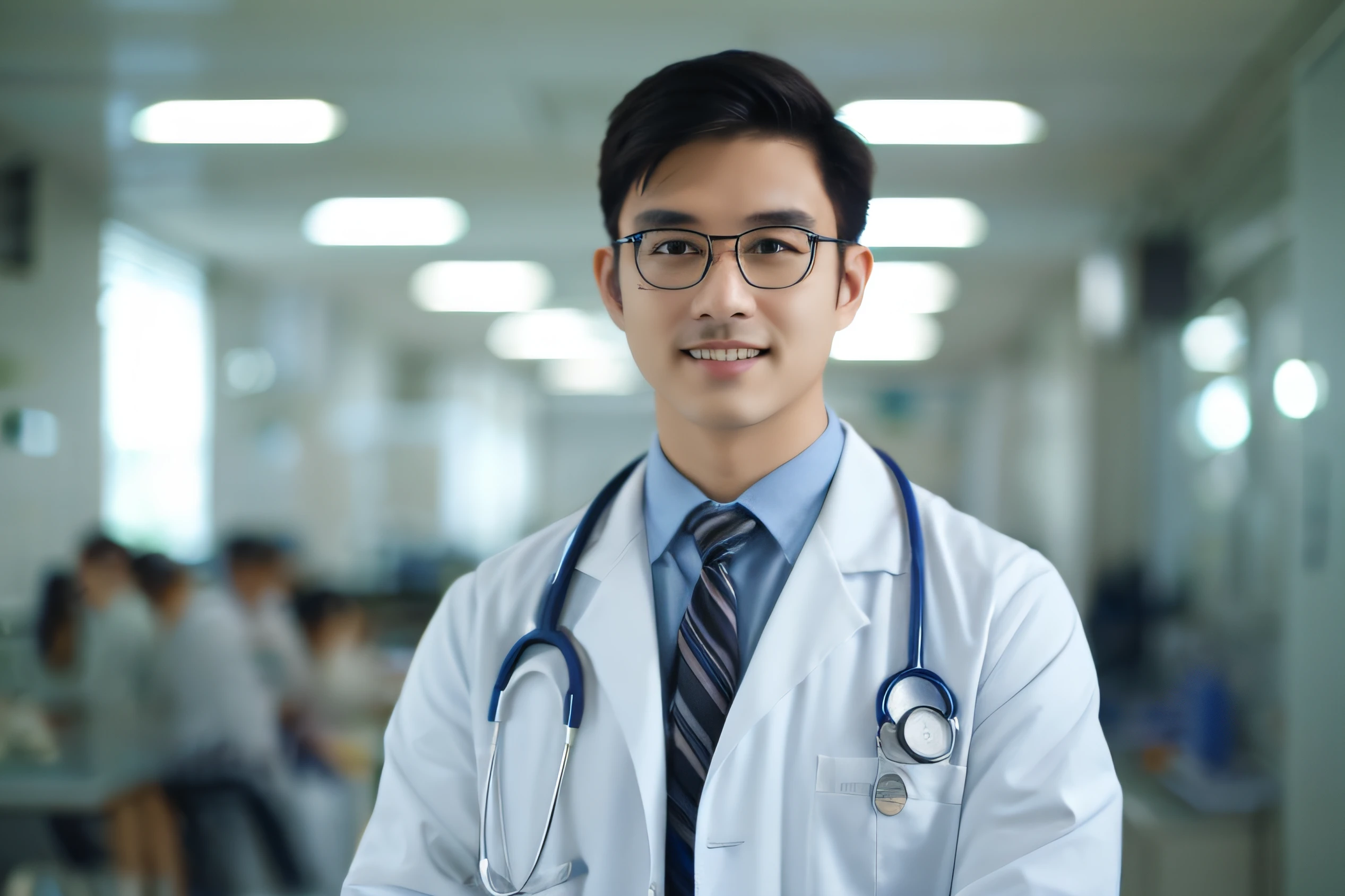 arafed male doctor in a white coat and tie standing in a hospital, male physician, doctor, medical doctor, (doctor), wearing lab coat and glasses, foxish guy in a lab coat, with a stethoscope, clean medical environment, wearing a white lab coat, wearing lab coat, with a lab coat, healthcare worker, wearing a lab coat