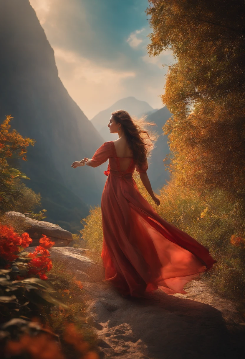 Masterpiece, Best quality, Dynamic pose, Dynamic Angle, 废墟, Dynamic background, multicolored background, 1girll, standing,