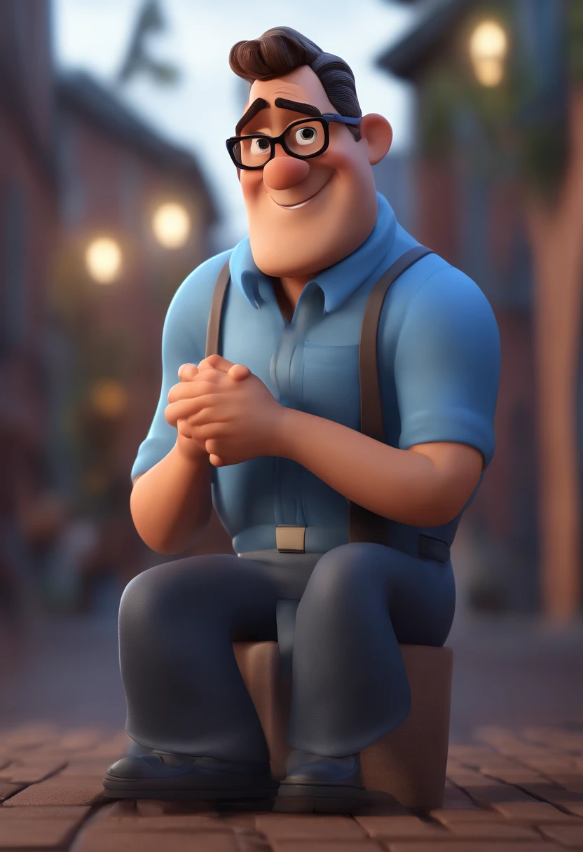 Cartoon character of a man with black glasses and a blue shirt, animation character, Caractere estilizado, animation style rendering, 3D estilizado, Arnold Maya render, 3 d render stylized, toon render keyshot, Personagem 3D, Personagem 3D, 3d rendering stylized, 3 d character render, personagem de desenho animado, Personagem de close up, Pose de personagem, (Estilo Pixar) (master part:1.2) (Bokeh) (best quality) (pele detalhada) (textura detalhada) (8k) (argila) (Cinematic lighting) (foco nítido