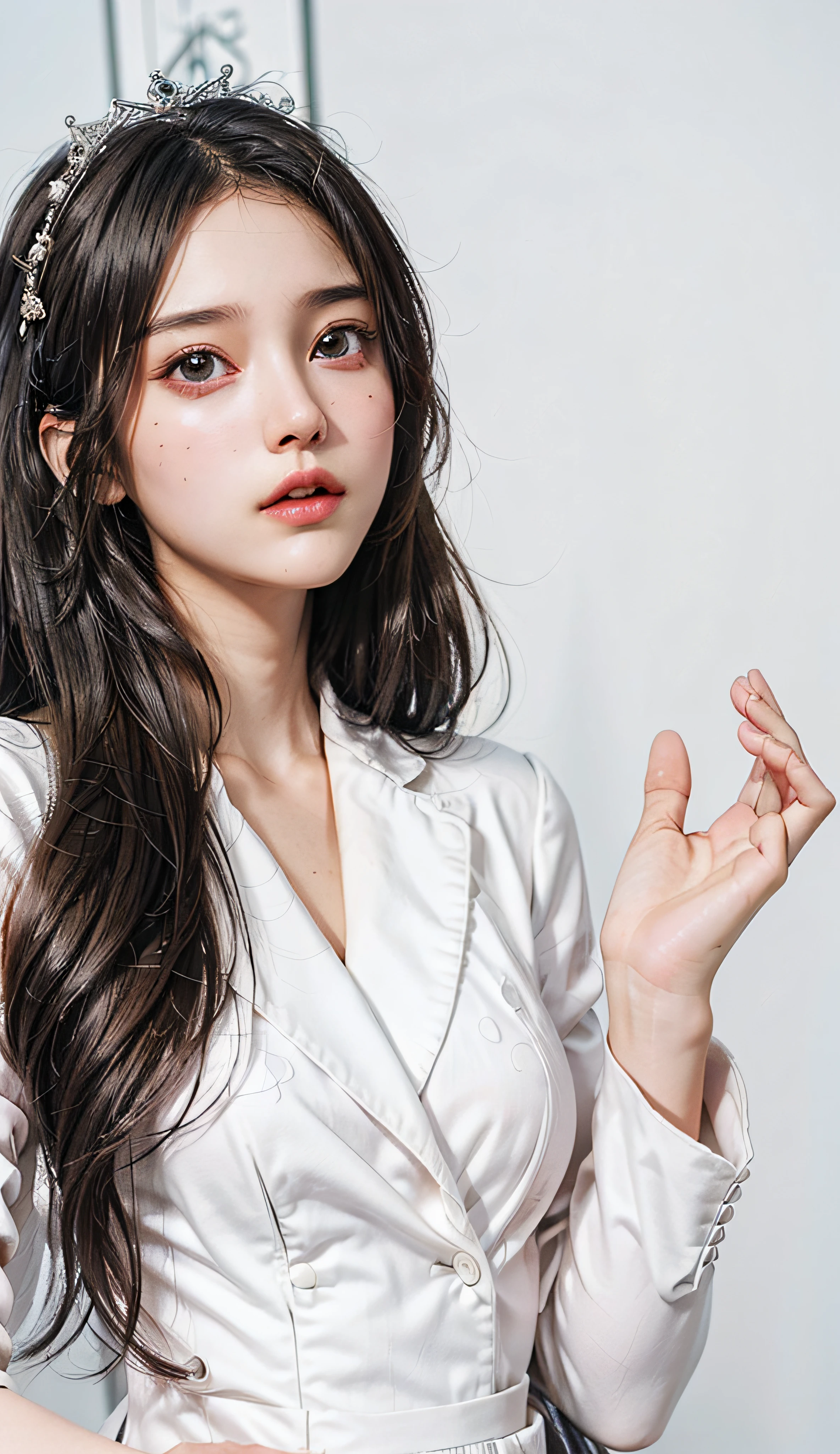 (1beatiful girl), (Beautiful girl in a princess dress:1.5), amazing face and eyes, (extremely detailed beautiful face), (The sexiest look), (Beautiful big breasts:1.2), (Best quality:1.4), (Ultra-detailed), (Extremely detailed CG unified 8K wallpaper), Highly detailed, RAW photos, Professional photography, Scene from Movie,Small white suit,